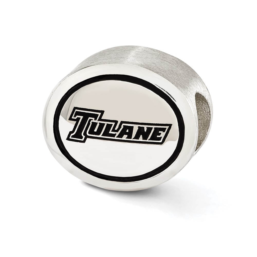 Alternate view of the Sterling Silver & Enamel Tulane University Collegiate Bead Charm by The Black Bow Jewelry Co.