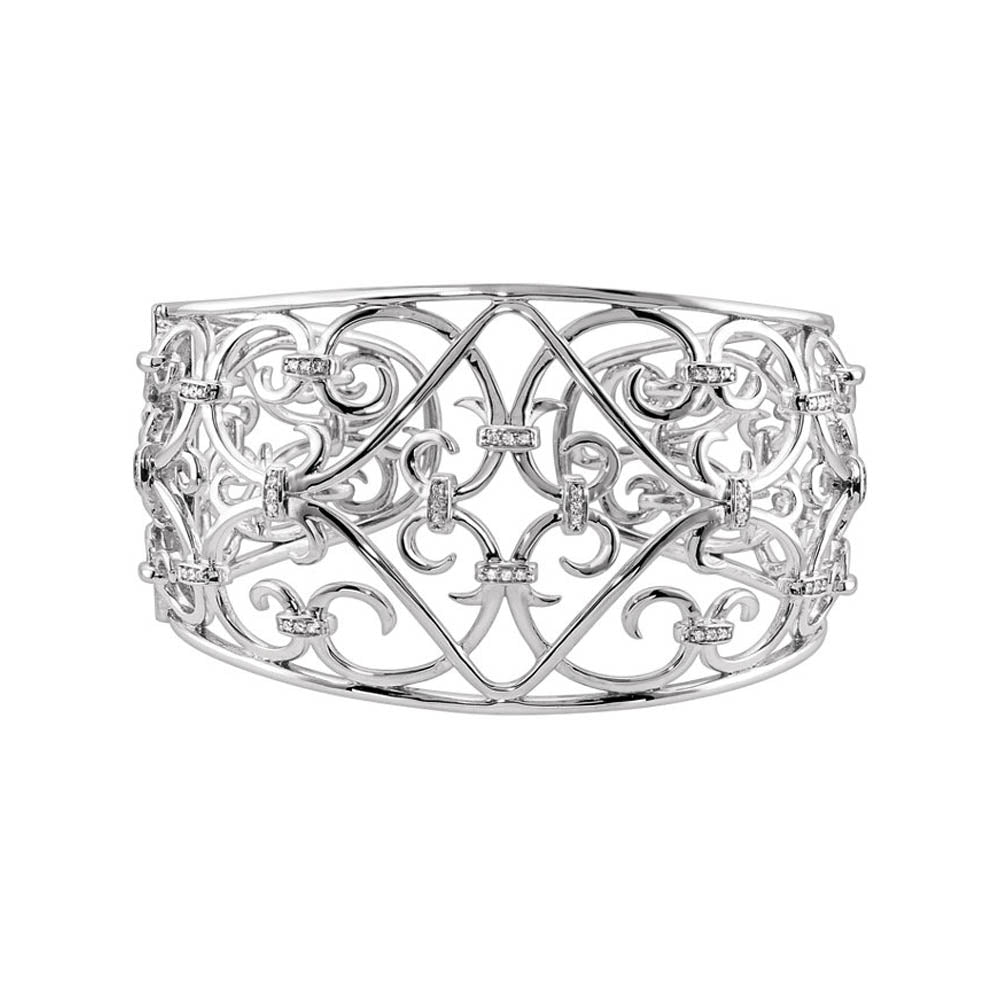 Sterling Silver Diamond Open Scroll Cuff Bracelet, Item B10852 by The Black Bow Jewelry Co.