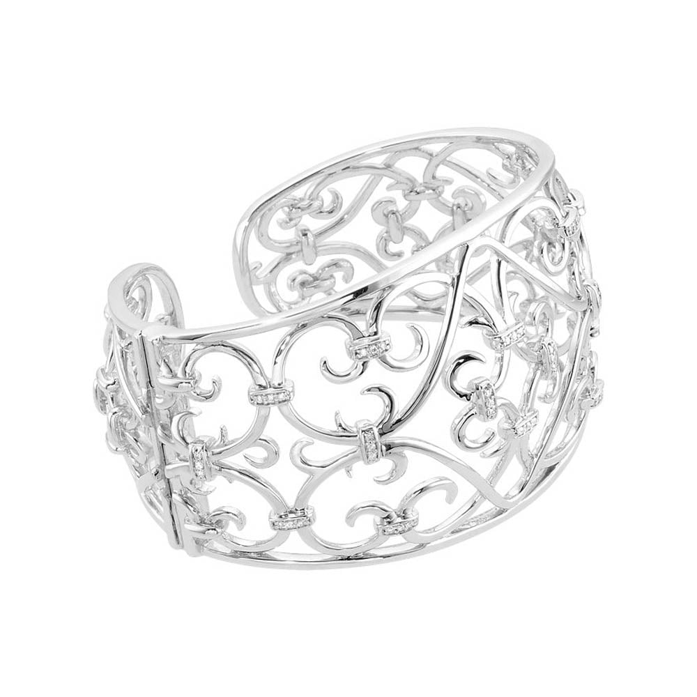 Alternate view of the Sterling Silver Diamond Open Scroll Cuff Bracelet by The Black Bow Jewelry Co.