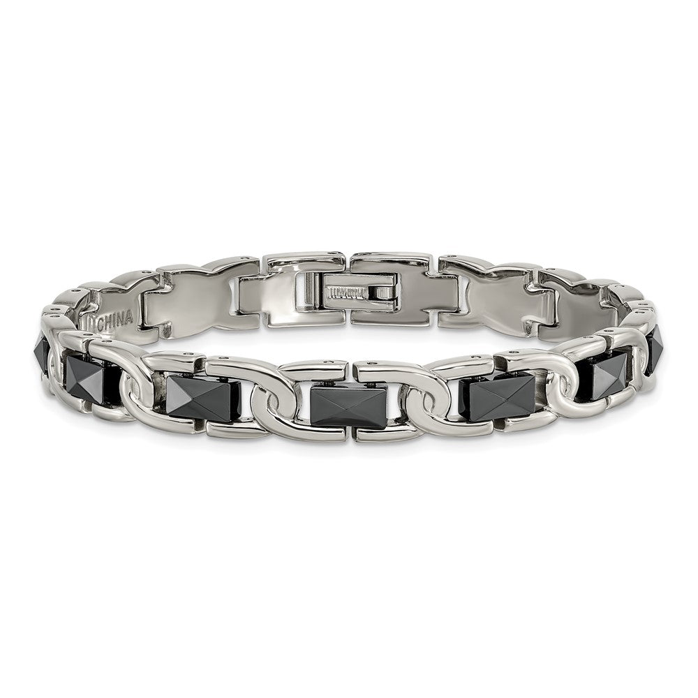 Alternate view of the 7mm Titanium and Black Ceramic Link 7.5 Inch Bracelet by The Black Bow Jewelry Co.