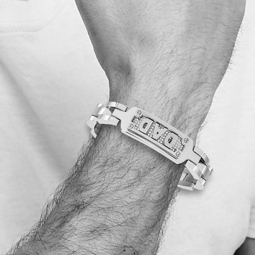 Alternate view of the Men&#39;s Stainless Steel Embossed DAD I.D. Bracelet, 8.5 Inch by The Black Bow Jewelry Co.