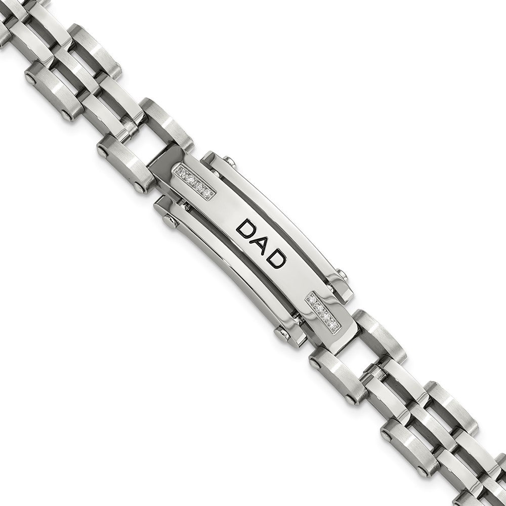 Men&#39;s Stainless Steel and Cubic Zirconia DAD I.D. Bracelet, 8.5 Inch, Item B10908 by The Black Bow Jewelry Co.