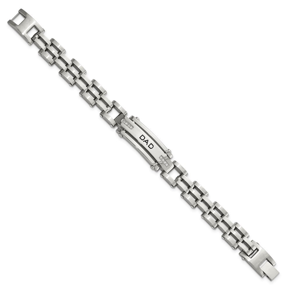 Alternate view of the Men&#39;s Stainless Steel and Cubic Zirconia DAD I.D. Bracelet, 8.5 Inch by The Black Bow Jewelry Co.