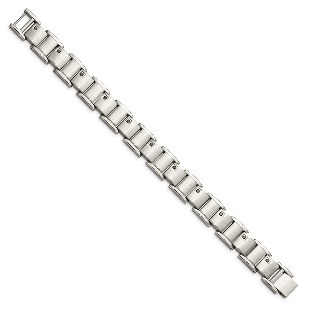 Alternate view of the Men&#39;s 12mm Stainless Steel and 11 Black Diamond Bracelet - 8.5 Inch by The Black Bow Jewelry Co.