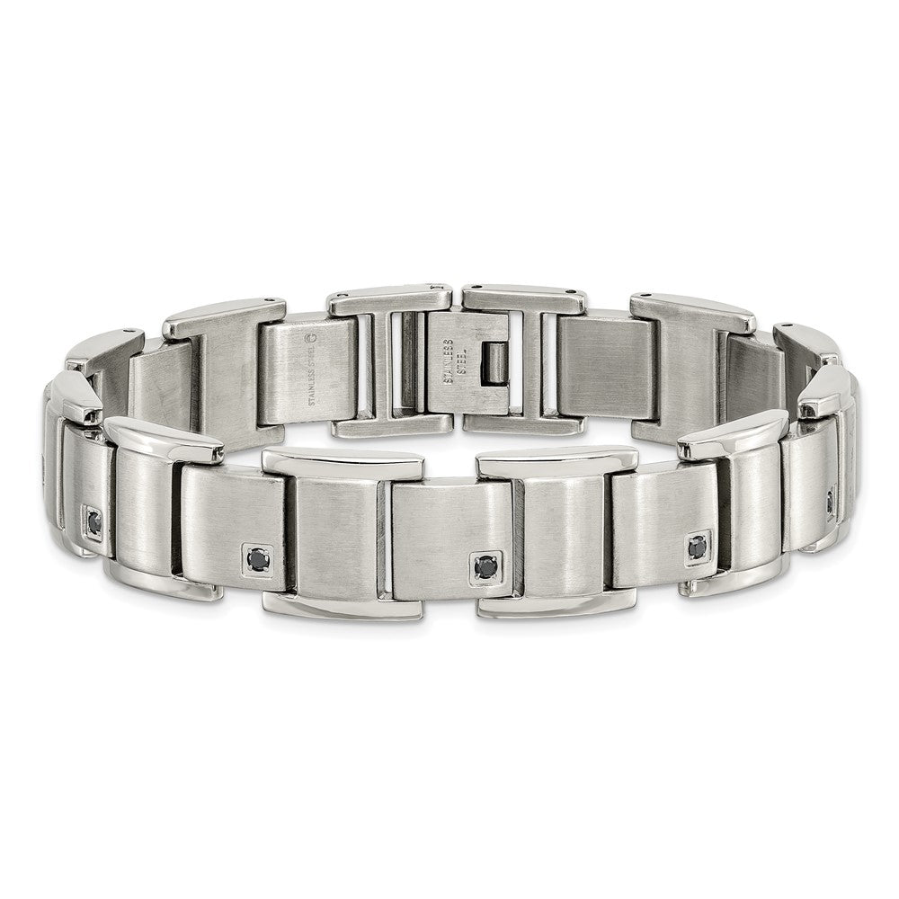 Alternate view of the Men&#39;s 12mm Stainless Steel and 11 Black Diamond Bracelet - 8.5 Inch by The Black Bow Jewelry Co.