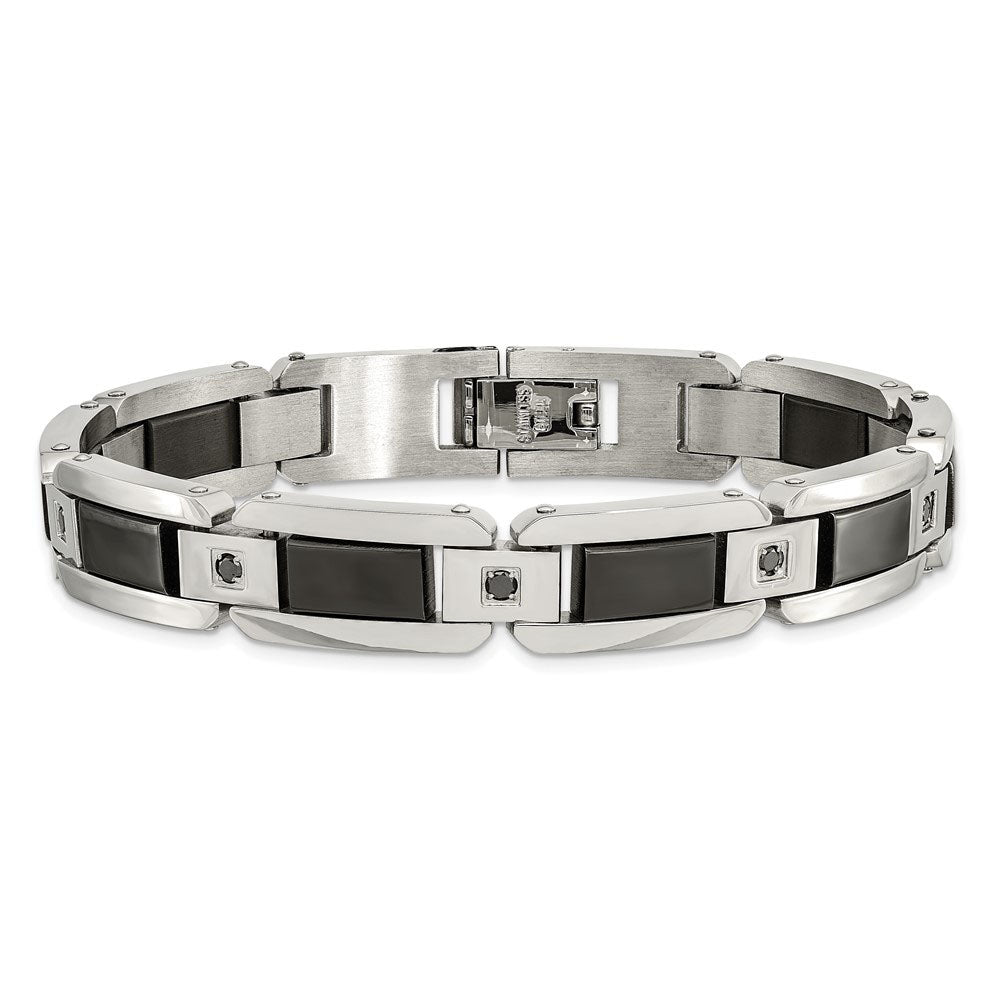 Alternate view of the Men&#39;s Stainless Steel and Black Diamond 8.75 Inch Bracelet by The Black Bow Jewelry Co.