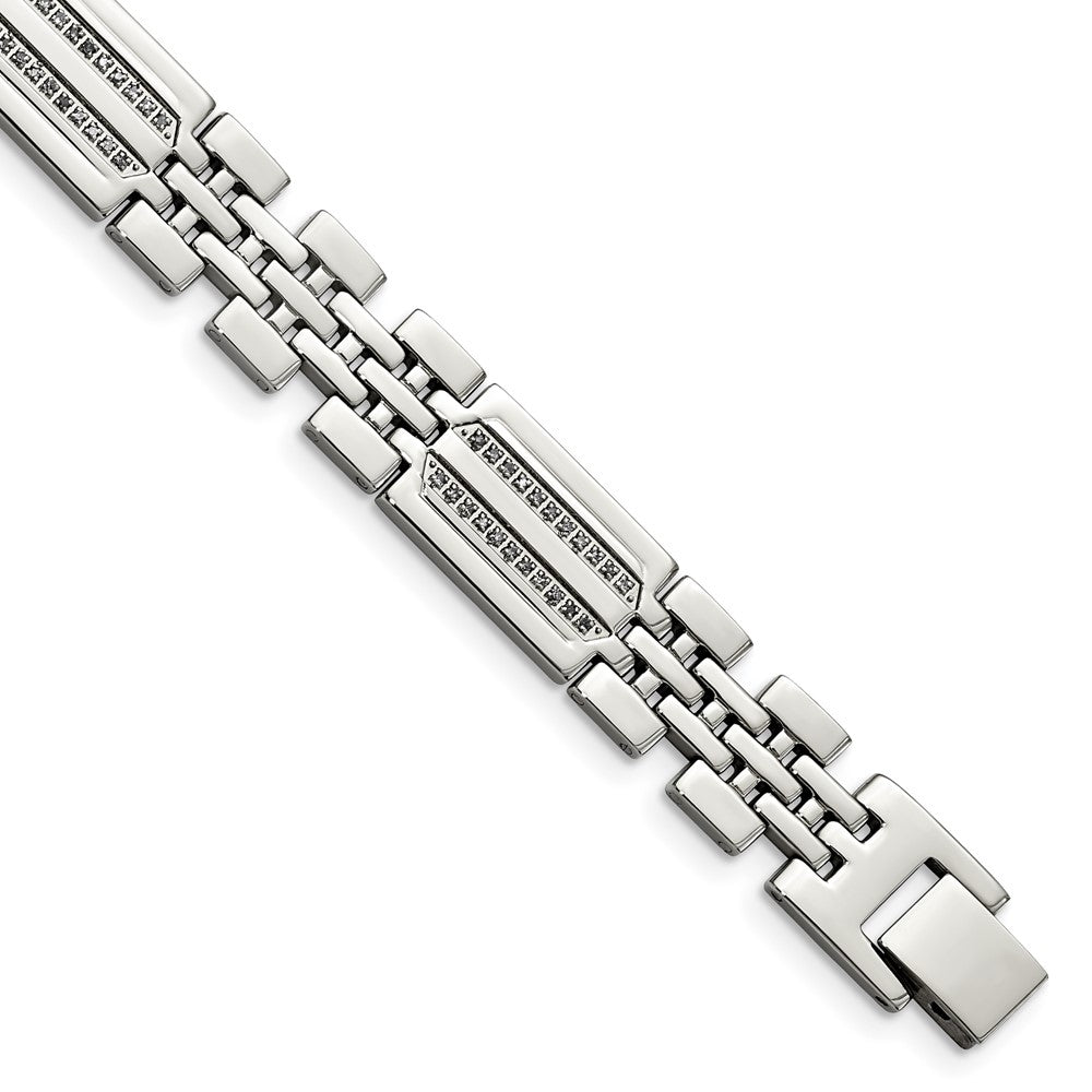 Men&#39;s Stainless Steel and Diamond 8.75 Inch Bracelet, Item B10915 by The Black Bow Jewelry Co.