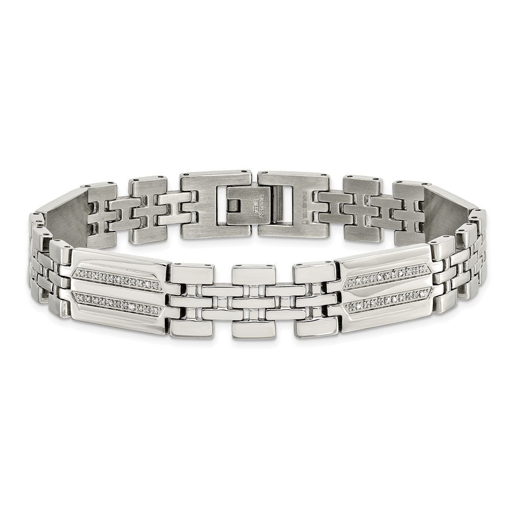 Alternate view of the Men&#39;s Stainless Steel and Diamond 8.75 Inch Bracelet by The Black Bow Jewelry Co.