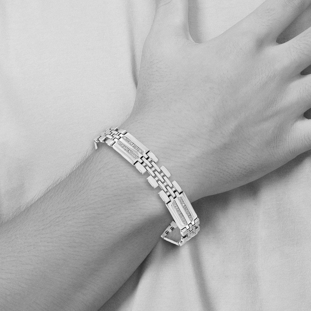 Alternate view of the Men&#39;s Stainless Steel and Diamond 8.75 Inch Bracelet by The Black Bow Jewelry Co.