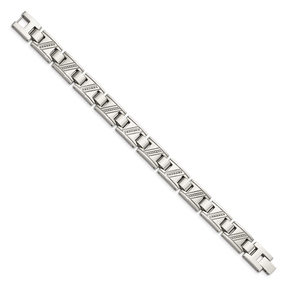 Alternate view of the Men&#39;s Stainless Steel and Diamond 8.5 Inch Bracelet by The Black Bow Jewelry Co.