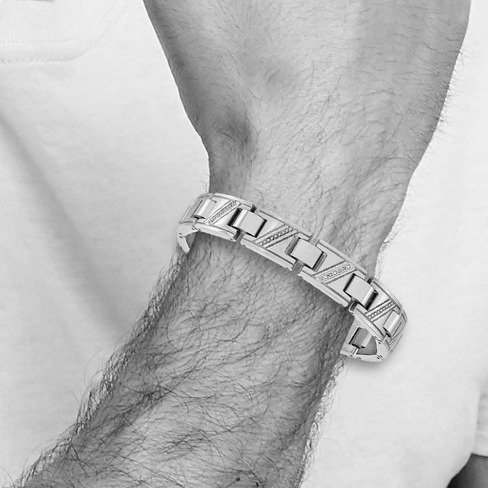 Alternate view of the Men&#39;s Stainless Steel and Diamond 8.5 Inch Bracelet by The Black Bow Jewelry Co.