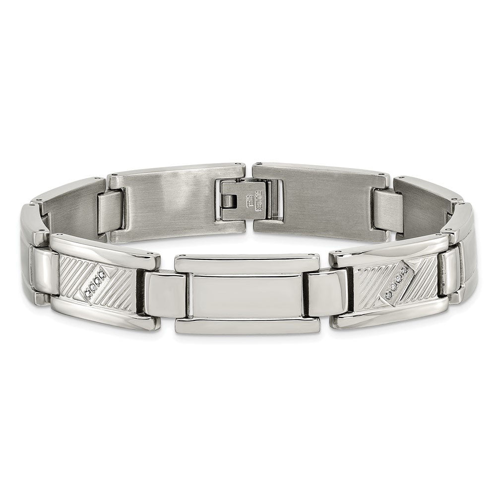 Alternate view of the Men&#39;s 11mm Stainless Steel and .10 Carat Diamond Bracelet - 8.5 Inch by The Black Bow Jewelry Co.
