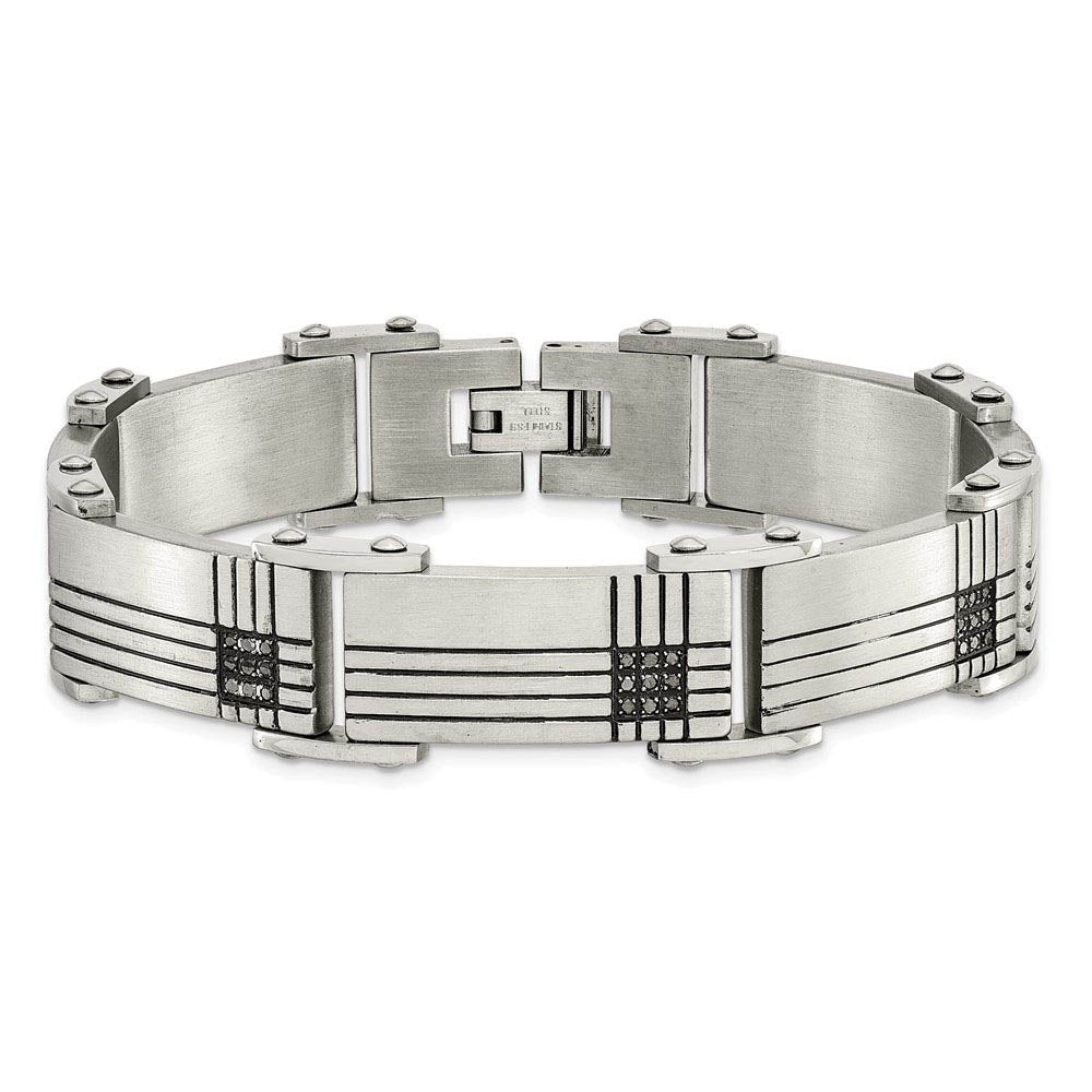 Stainless Steel Brushed 1/2 Carat Black Diamond 8.5 Inch Bracelet Men Link Fashion Jewelry For Stainless Steel Brushed 1/2 Carat Black Diamond 8.5 Inch Bracelet Men Link Fashion Jewelry For
