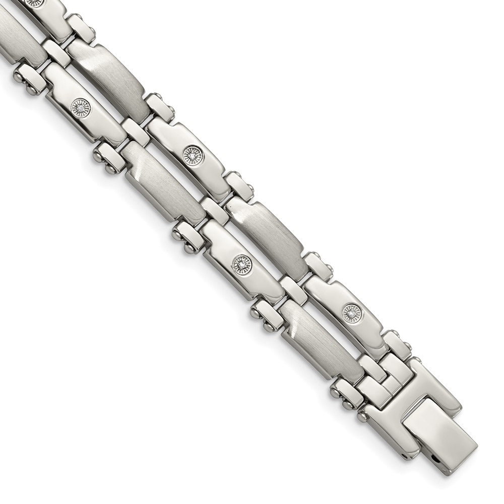 Men&#39;s 11mm Stainless Steel and Diamond Bracelet - 8.5 Inch, Item B10921 by The Black Bow Jewelry Co.