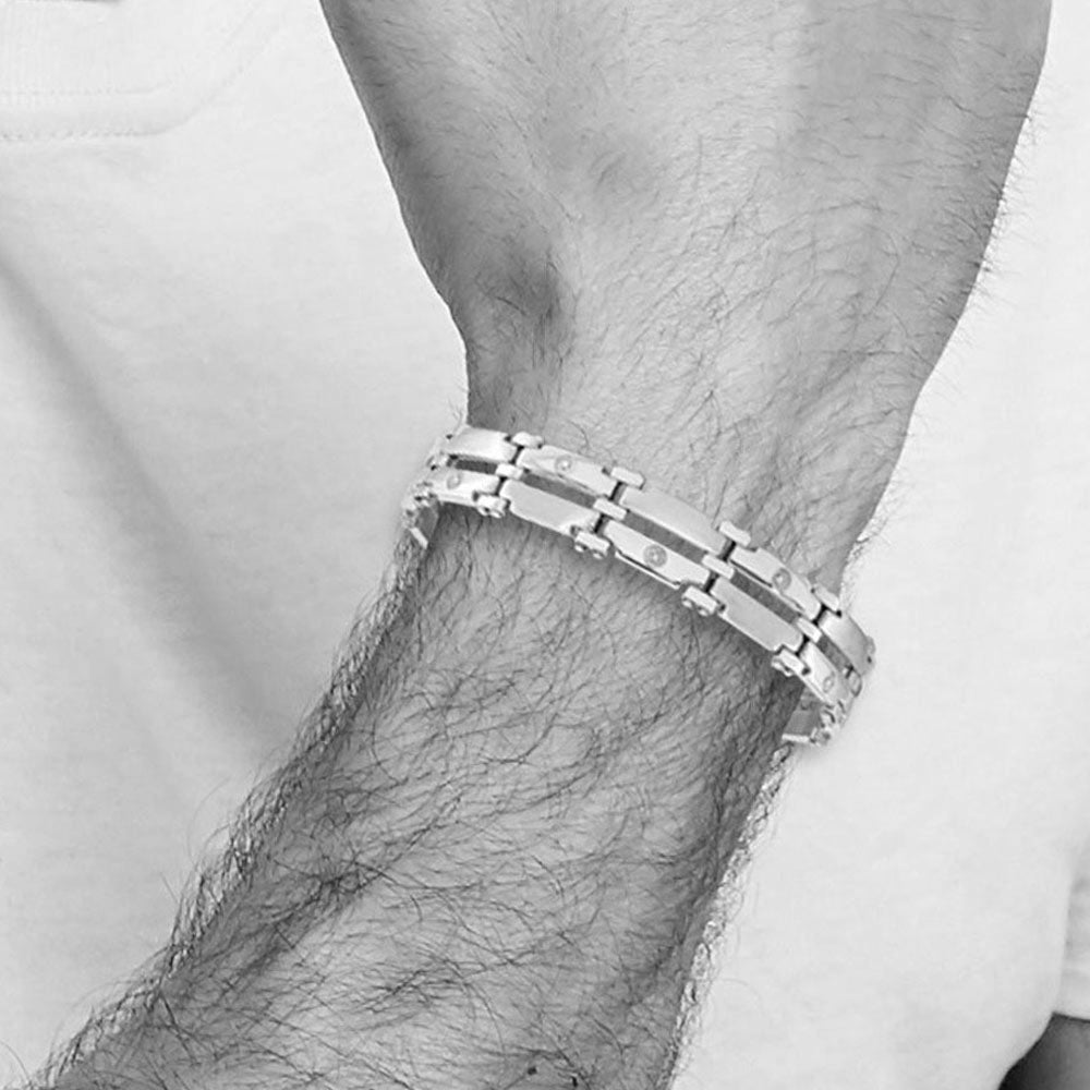 Alternate view of the Men&#39;s 11mm Stainless Steel and Diamond Bracelet - 8.5 Inch by The Black Bow Jewelry Co.