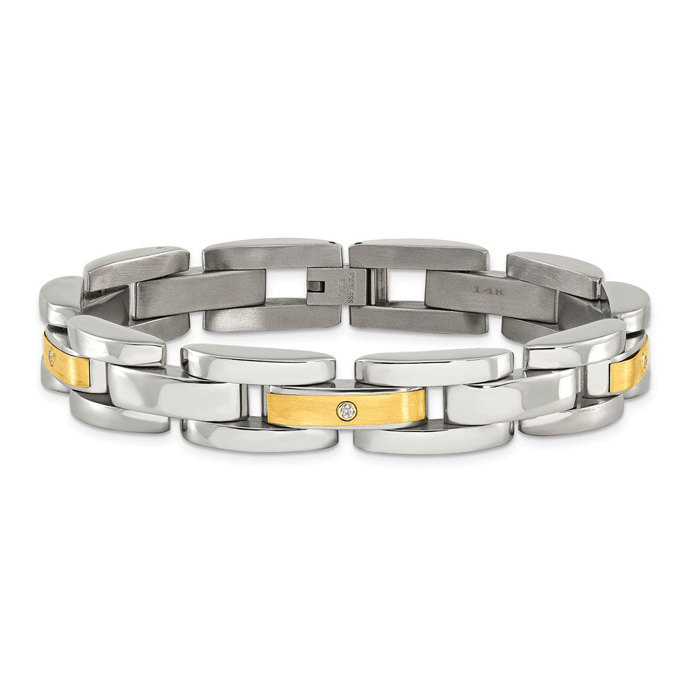 Alternate view of the Men&#39;s Stainless Steel, Diamond and 14k Gold Plate Bracelet, 8.5 Inch by The Black Bow Jewelry Co.