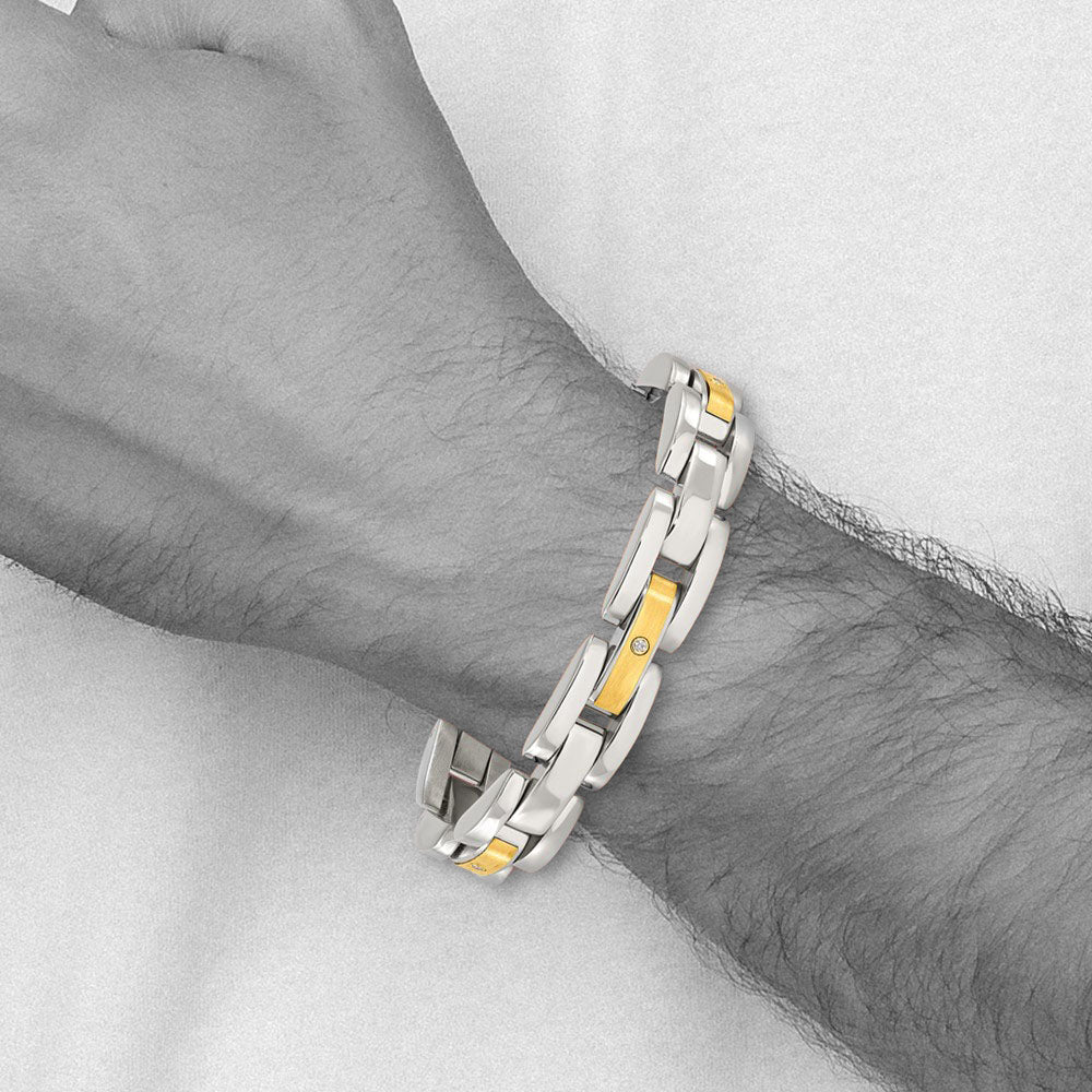 Alternate view of the Men&#39;s Stainless Steel, Diamond and 14k Gold Plate Bracelet, 8.5 Inch by The Black Bow Jewelry Co.
