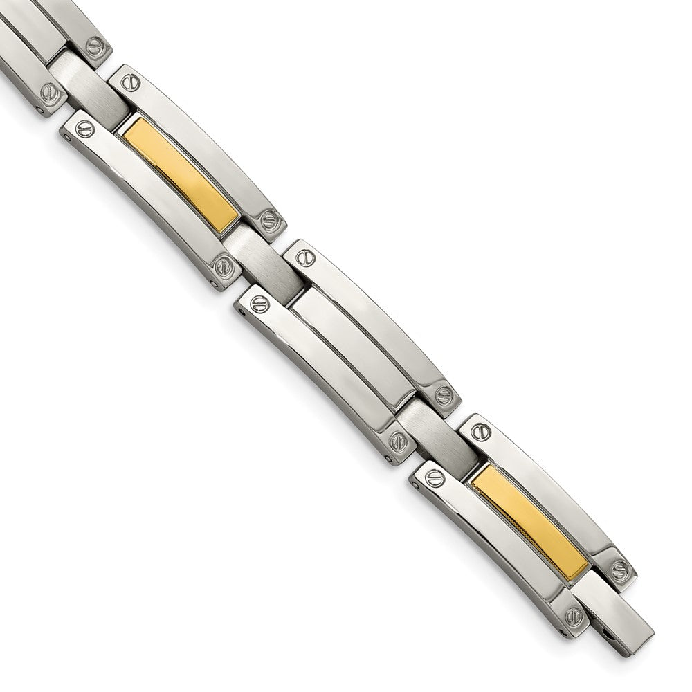 Men&#39;s Stainless Steel and 14k Gold-plated 8.5 Inch Bracelet, Item B10925 by The Black Bow Jewelry Co.