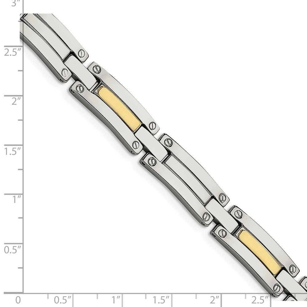 Alternate view of the Men&#39;s Stainless Steel and 14k Gold-plated 8.5 Inch Bracelet by The Black Bow Jewelry Co.