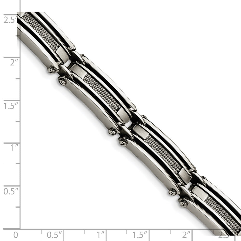 Alternate view of the Men&#39;s Stainless Steel with Brushed Cable Inlay 9 Inch Bracelet by The Black Bow Jewelry Co.