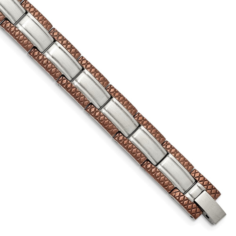 Men&#39;s Stainless Steel and Cognac Plated 8.75 Inch Bracelet, Item B10954 by The Black Bow Jewelry Co.