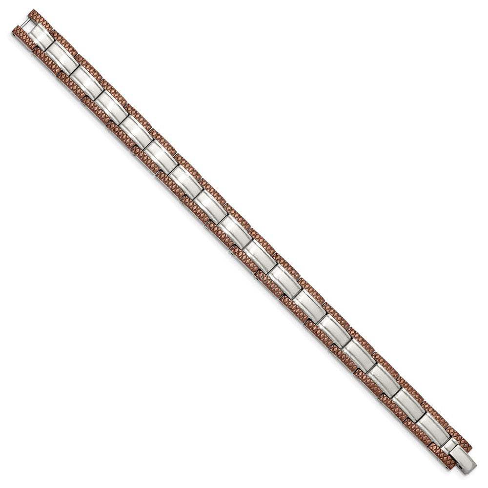 Alternate view of the Men&#39;s Stainless Steel and Cognac Plated 8.75 Inch Bracelet by The Black Bow Jewelry Co.