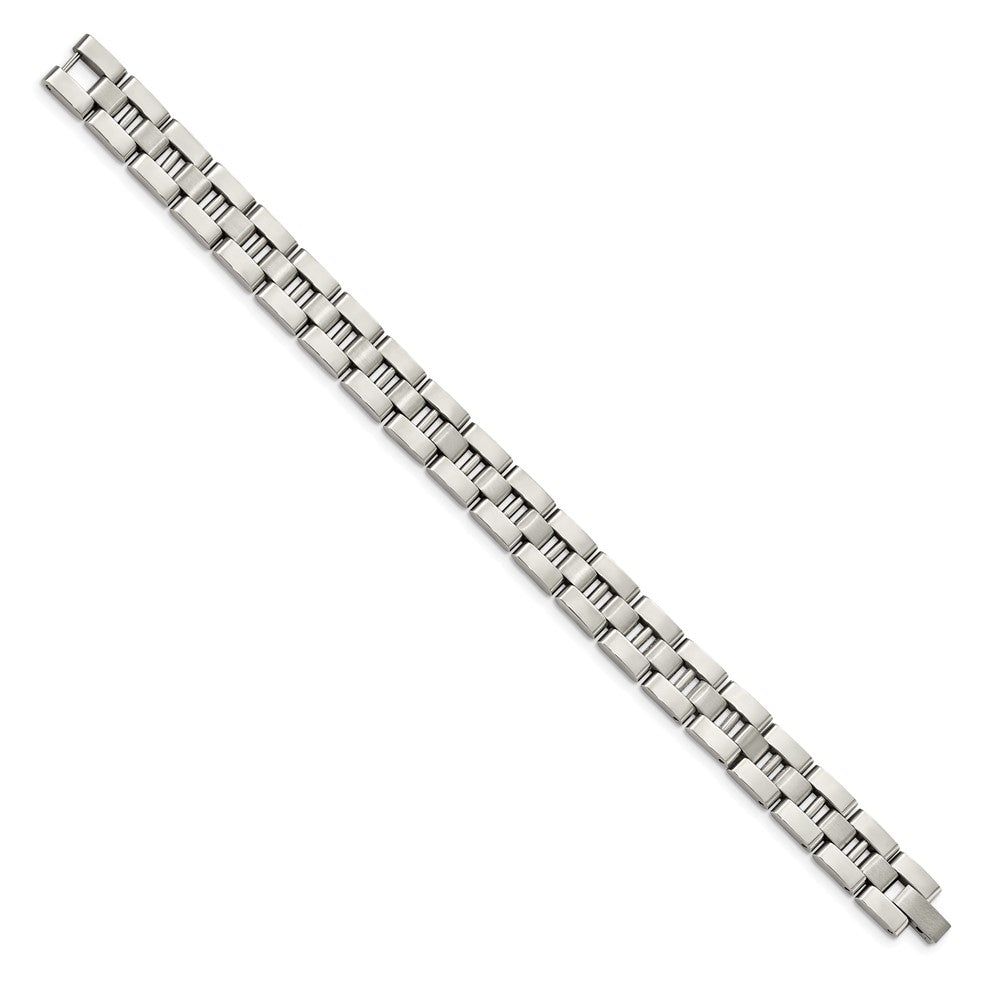 Alternate view of the Men&#39;s Stainless Steel Polished Link 8.5 Inch Bracelet by The Black Bow Jewelry Co.