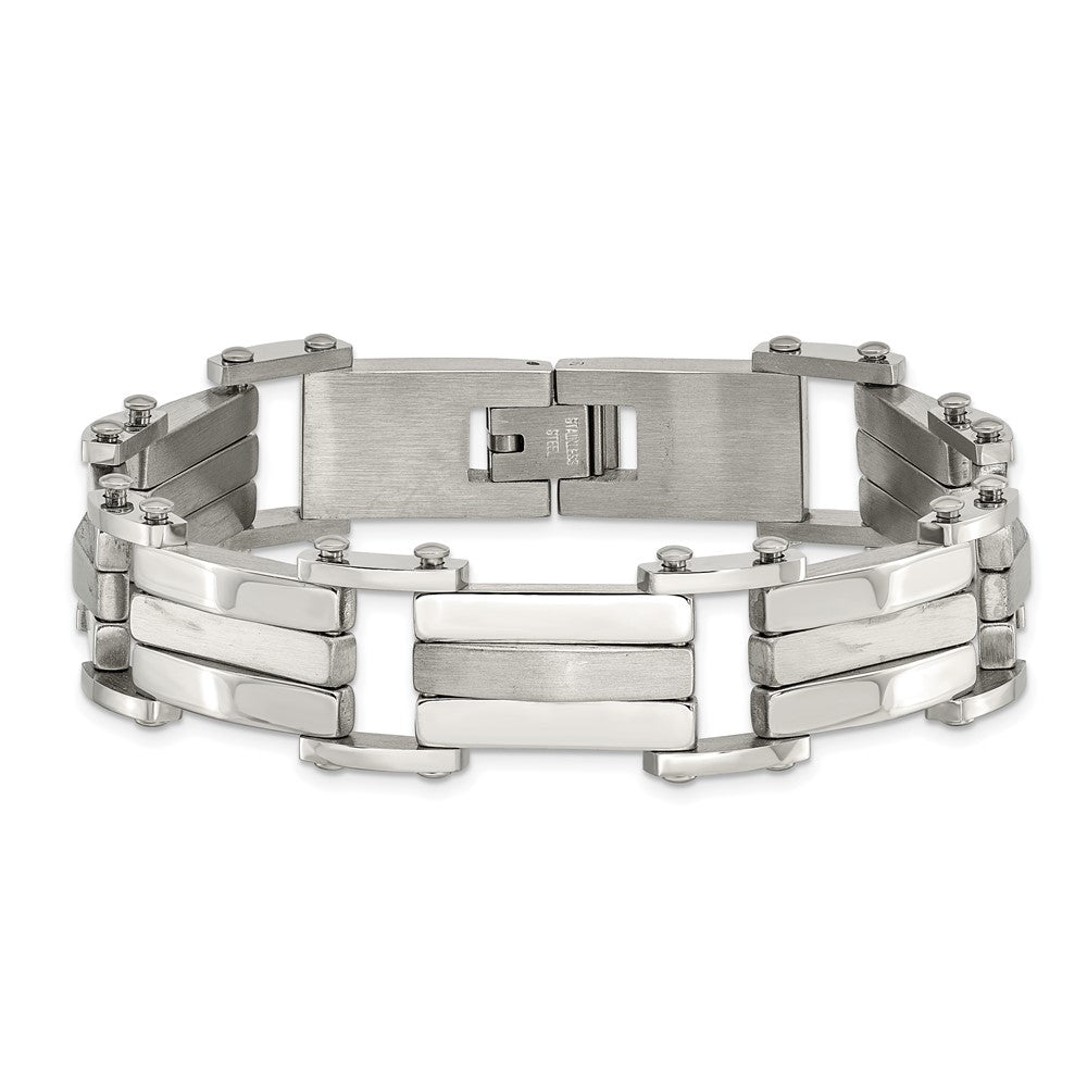 Alternate view of the Men&#39;s 12mm Stainless Steel Polished and Satin Bracelet - 8.5 Inch by The Black Bow Jewelry Co.