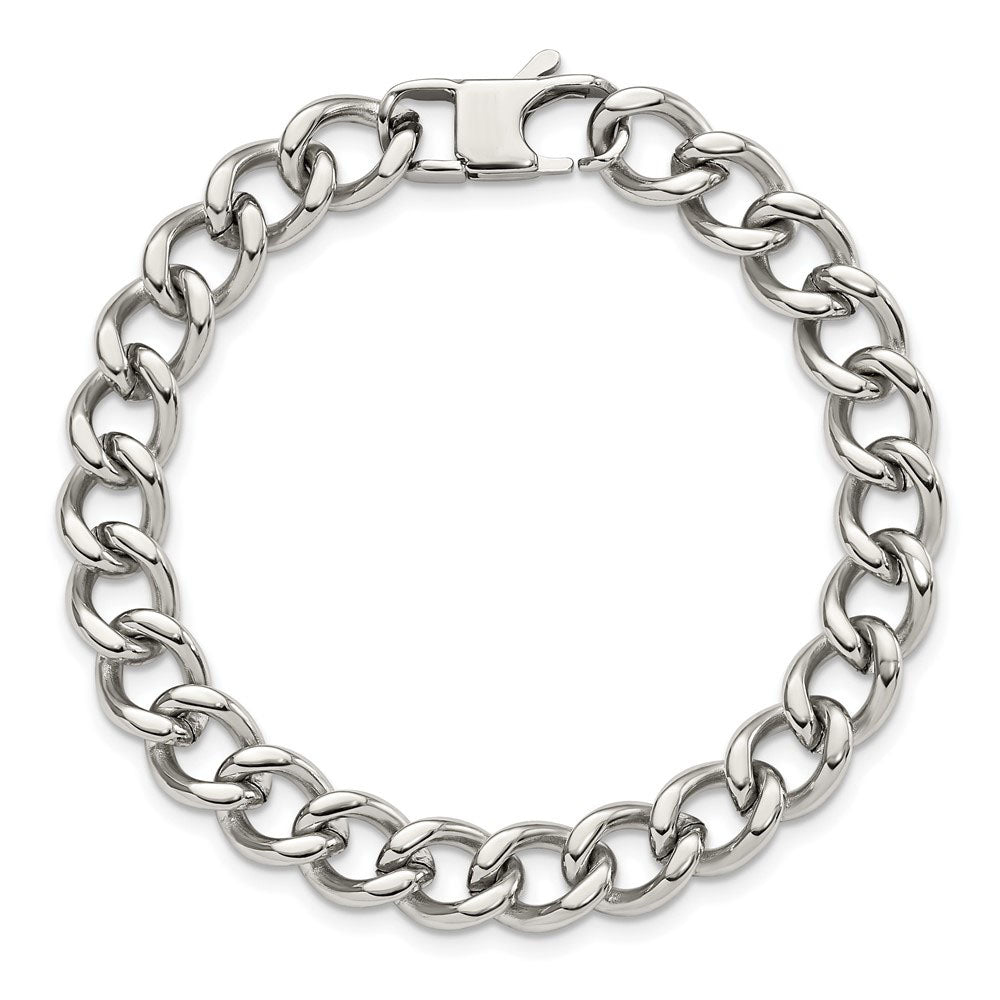 Alternate view of the Men&#39;s Stainless Steel Polished Curb Chain 8.5 Inch Bracelet by The Black Bow Jewelry Co.