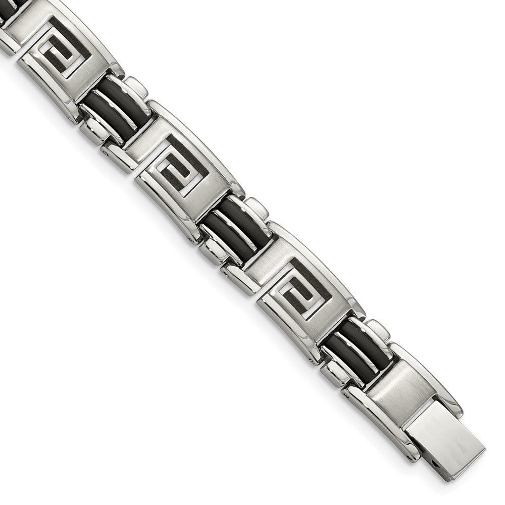 Men&#39;s Stainless Steel and Rubber Pathfinder 8.5 Inch Bracelet, Item B10984 by The Black Bow Jewelry Co.