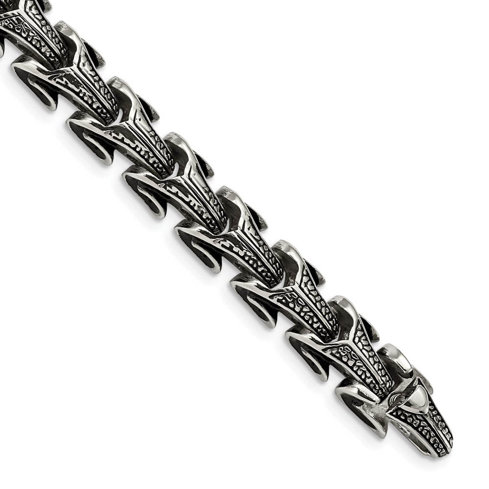 Men's Stainless Steel Antiqued 8.5 Inch Bracelet, Item B10990 by The Black Bow Jewelry Co.