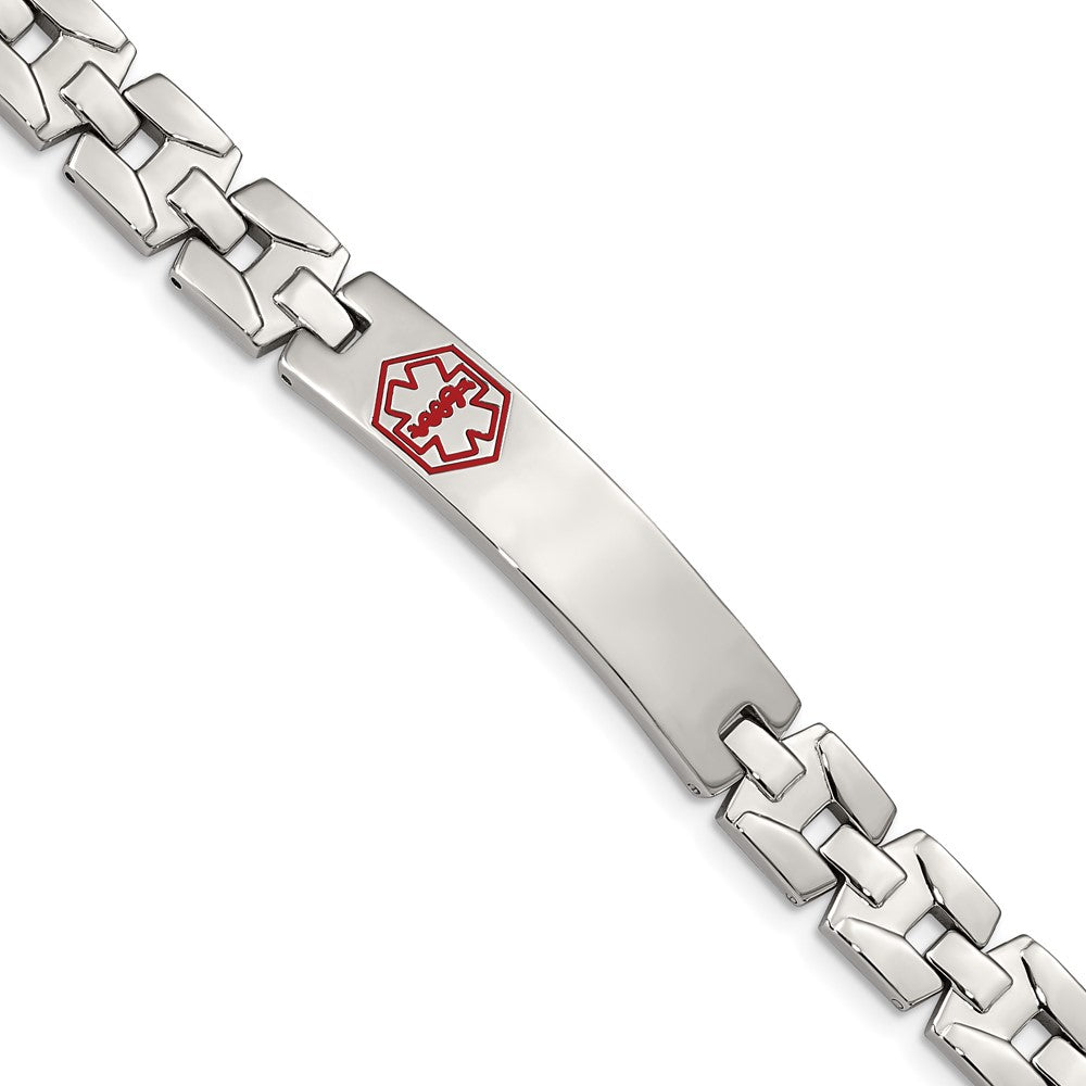 Stainless Steel Red Enamel Medical I.D. Bracelet, 8 Inch, Item B11018 by The Black Bow Jewelry Co.