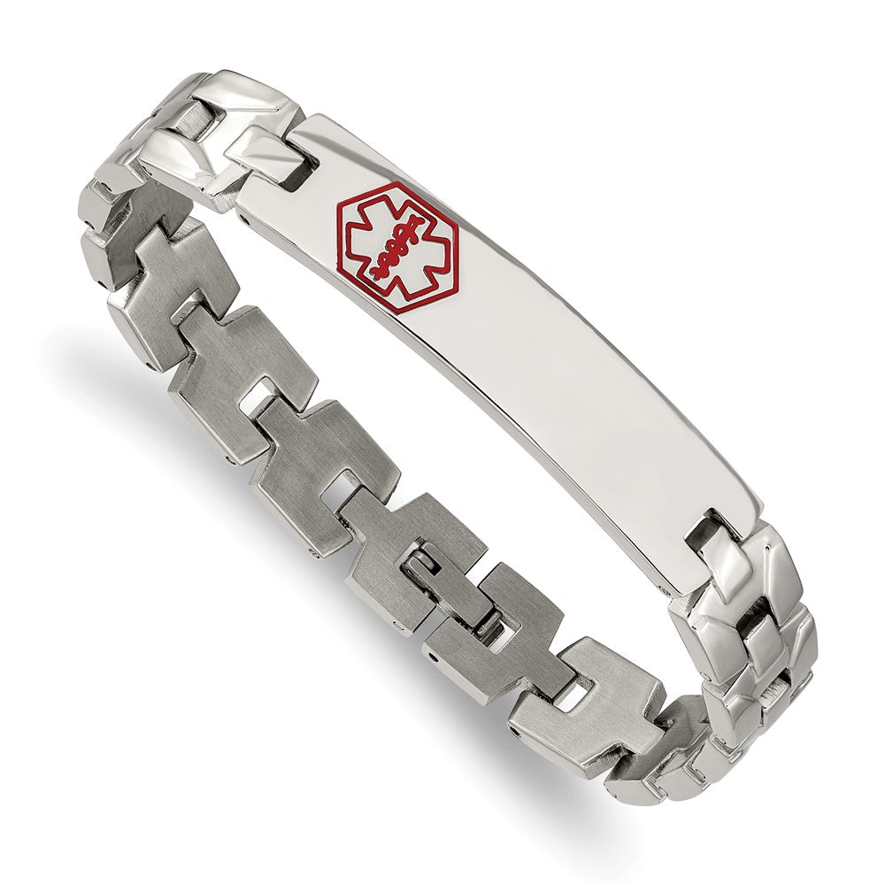 Alternate view of the Stainless Steel Red Enamel Medical I.D. Bracelet, 8 Inch by The Black Bow Jewelry Co.