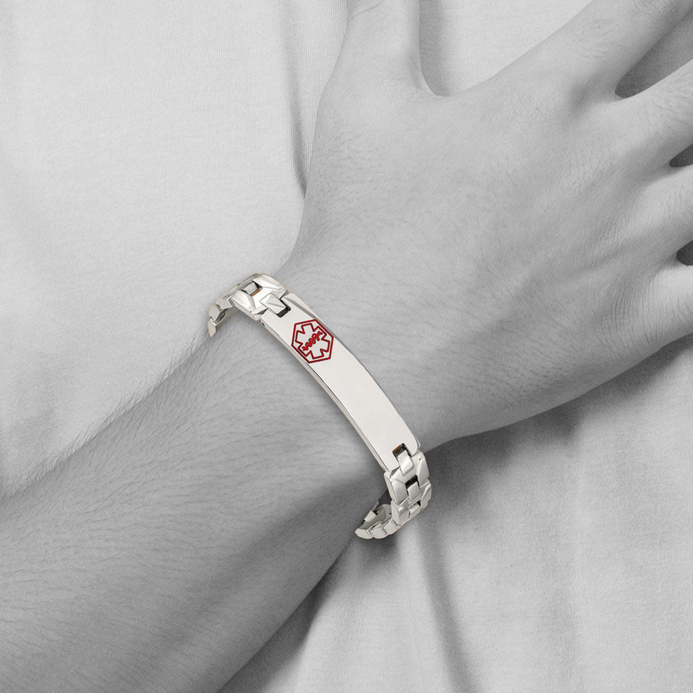 Alternate view of the Stainless Steel Red Enamel Medical I.D. Bracelet, 8 Inch by The Black Bow Jewelry Co.