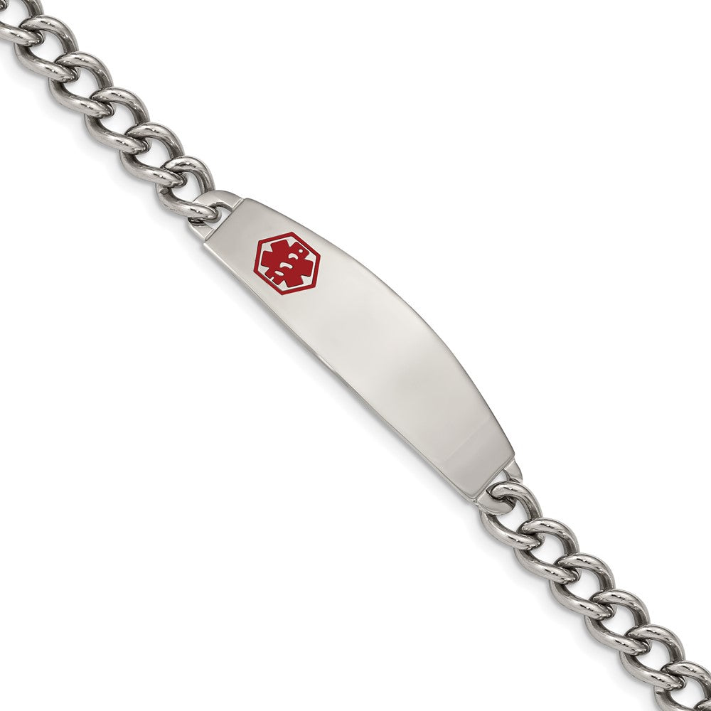 Men&#39;s Stainless Steel Red Enamel Medical I.D. 8.5 Inch Bracelet, Item B11022 by The Black Bow Jewelry Co.