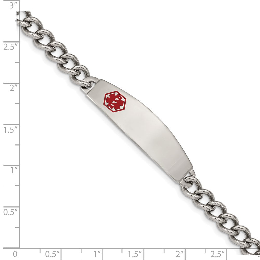 Alternate view of the Men&#39;s Stainless Steel Red Enamel Medical I.D. 8.5 Inch Bracelet by The Black Bow Jewelry Co.