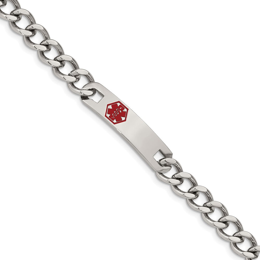 Stainless Steel Red Enamel Medical ID 9.5 Inch Bracelet, Item B11023 by The Black Bow Jewelry Co.