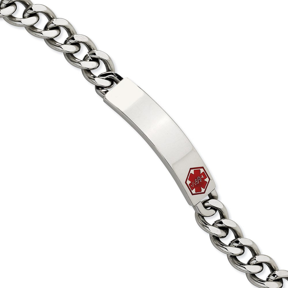 Alternate view of the Stainless Steel Red Enamel Medical ID 9.5 Inch Bracelet by The Black Bow Jewelry Co.