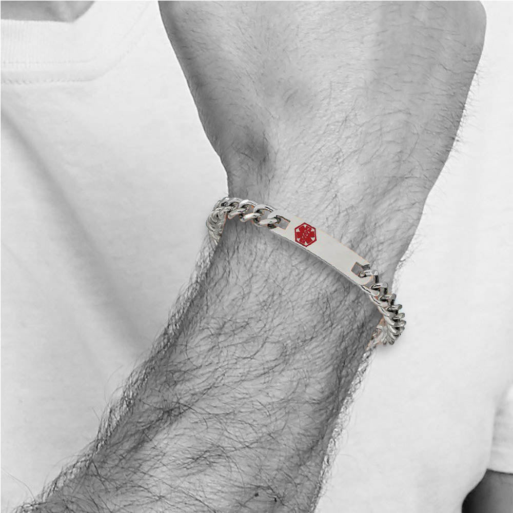 Alternate view of the Stainless Steel Red Enamel Medical ID 9.5 Inch Bracelet by The Black Bow Jewelry Co.