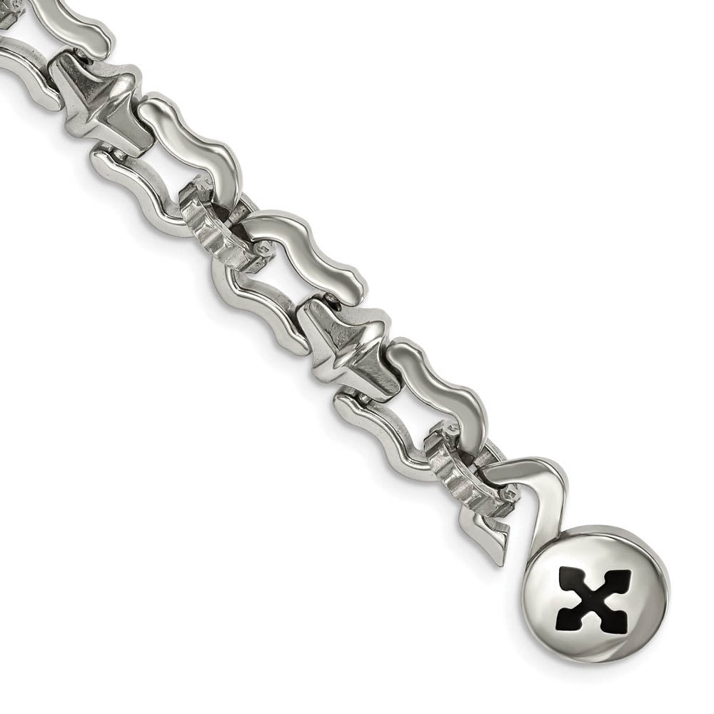 Men's Stainless Steel and Black Rubber Cross 8.5 Inch Bracelet, Item B11033 by The Black Bow Jewelry Co.