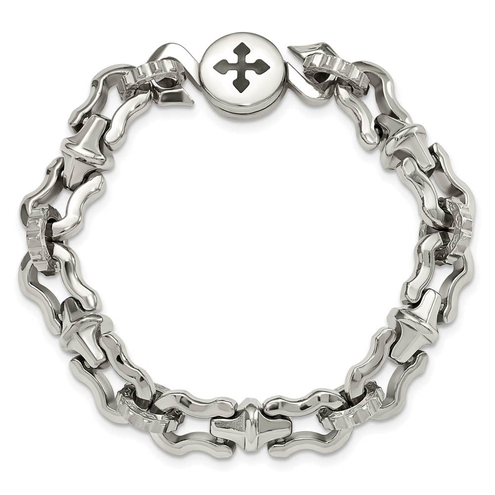 Alternate view of the Men's Stainless Steel and Black Rubber Cross 8.5 Inch Bracelet by The Black Bow Jewelry Co.