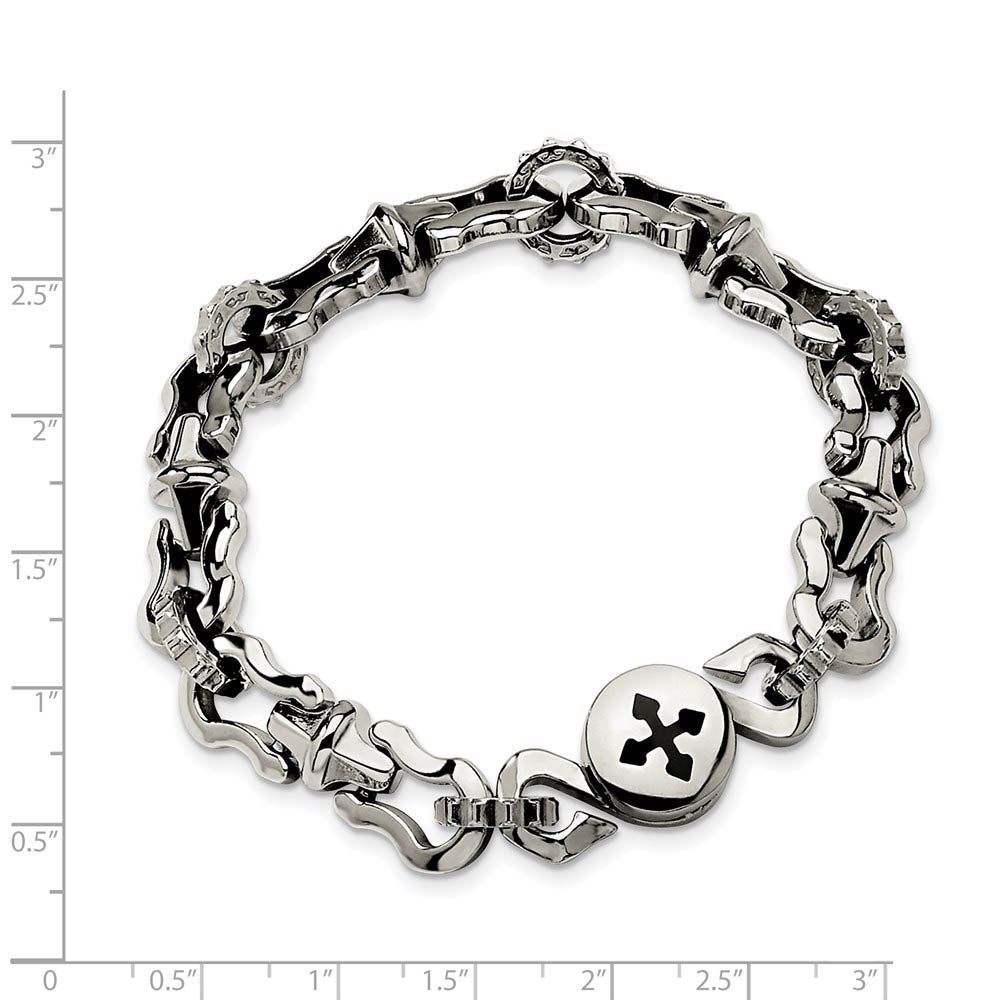 Alternate view of the Men's Stainless Steel and Black Rubber Cross 8.5 Inch Bracelet by The Black Bow Jewelry Co.