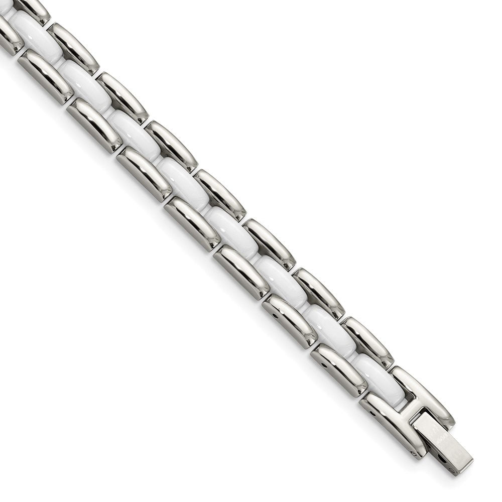 Stainless Steel and White Ceramic Bracelet, 8 Inch, Item B11040 by The Black Bow Jewelry Co.
