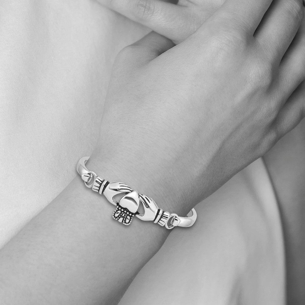 Alternate view of the Stainless Steel Claddagh Bangle Bracelet by The Black Bow Jewelry Co.