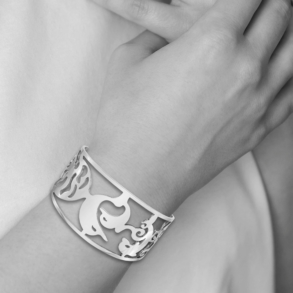 Alternate view of the Stainless Steel Dolphins Cuff Bangle Bracelet by The Black Bow Jewelry Co.