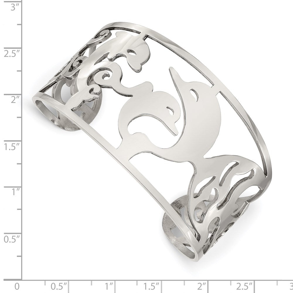 Alternate view of the Stainless Steel Dolphins Cuff Bangle Bracelet by The Black Bow Jewelry Co.
