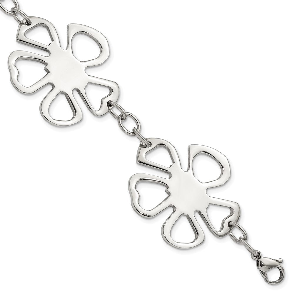Stainless Steel Polished Flowers Bracelet, 8 Inch, Item B11045 by The Black Bow Jewelry Co.
