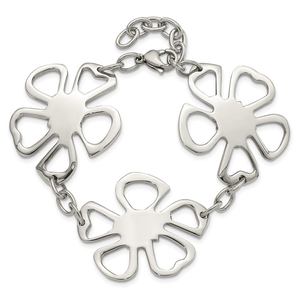 Alternate view of the Stainless Steel Polished Flowers Bracelet, 8 Inch by The Black Bow Jewelry Co.