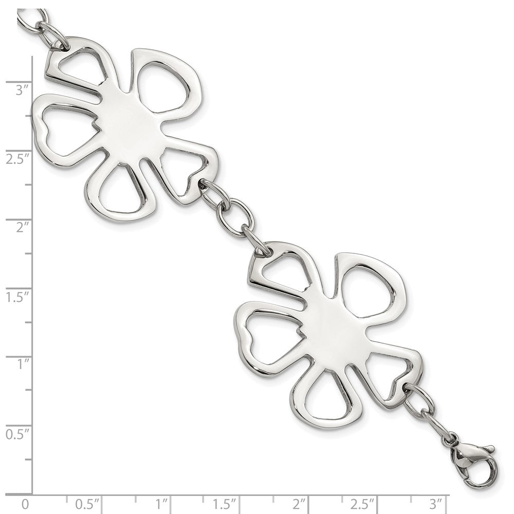 Alternate view of the Stainless Steel Polished Flowers Bracelet, 8 Inch by The Black Bow Jewelry Co.
