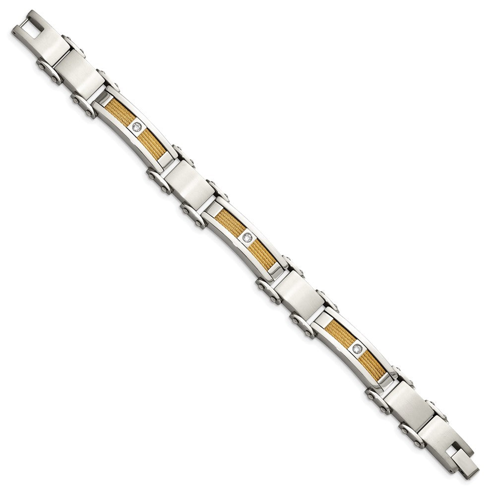 Alternate view of the Men&#39;s Stainless Steel, Gold Tone Cable and CZ Bracelet, 8.5 Inch by The Black Bow Jewelry Co.